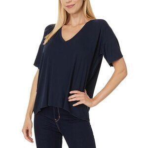 Splendid Women's Size L V-Neck Short Sleeve Viscose Bamboo Blend Navy Top NEW